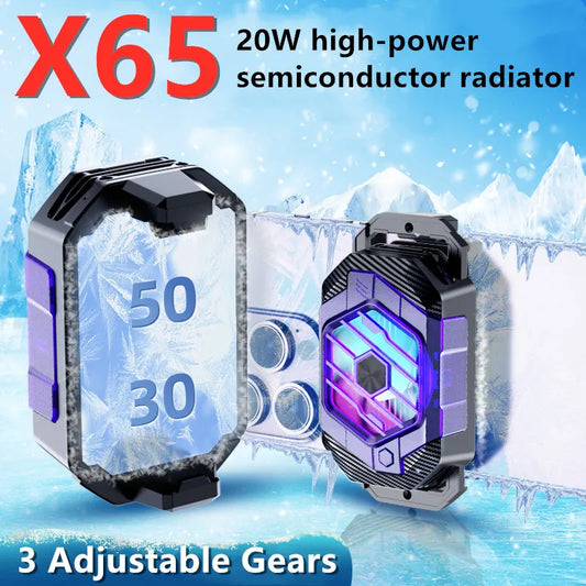 X65 20W Mobile Phone 3 Gear Adjustable Back-clip Semiconductor Refrigeration Cooling Fan Radiator for IPhone Android Game Cooler