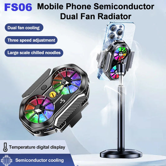 FS06 Mobile Phone Semiconductor Cooling Dual Fan Radiator for IOS Android Live Streaming Back-clip Digital Display Game Cooler