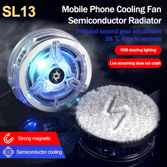 SL13 Mobile Phone Cooling Fan Semiconductor Magnetic Radiator 2 Gear Adjustable Game Cooler for IOS Android PUBG Cool Heat Sink